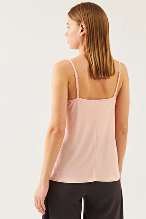 Kadın Pembe İp Askılı Dantelli Bluz