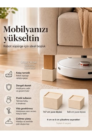 Dekoratif Mobilya Ayak Yükseltici 4’lü Set – Koltuk, Yatak, Baza ve Masa Yükseltme Aparatı