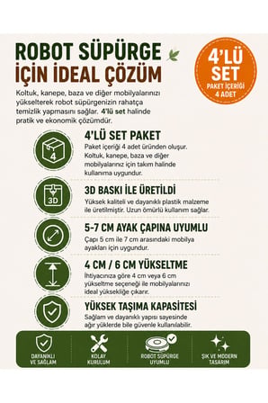 Dekoratif Mobilya Ayak Yükseltici 4’lü Set – Koltuk, Yatak, Baza ve Masa Yükseltme Aparatı