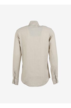 Süvari Slim Fit Düğmeli Yaka Düz Bej Erkek Gömlek Gm1008400239