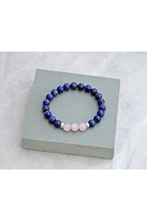 Sertifikalı Lapis - Pembe Kuvars Doğal Taş Bileklik 8 Mm
