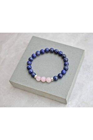 Sertifikalı Lapis - Pembe Kuvars Doğal Taş Bileklik 8 Mm