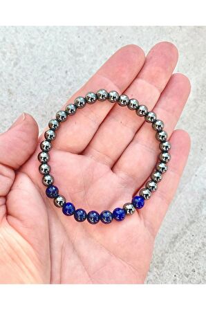 Lapis - Hematit Doğal Taş Bileklik 6 Mm