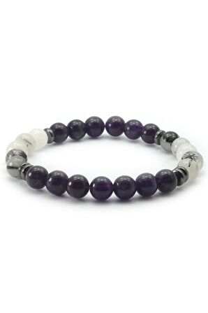 Ametist - Rutilli Kuvars Doğal Taş Bileklik 8 Mm