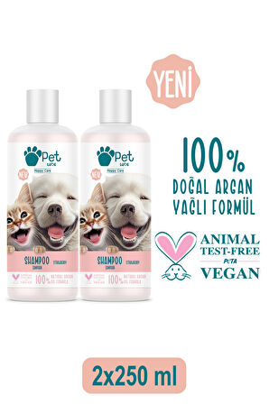 Kediler Ve Köpekler Için Şampuan Çilek 2x250 ml 100% Doğal Argan Yağlı