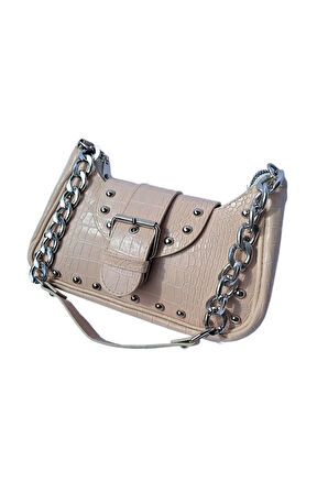 Bony Zımbalı Timsah Desenli Latte Kol Çantası