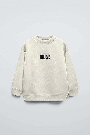 Futbol Temalı Believe Baskılı YBisiklet Yaka Çocuk Sweatshirt