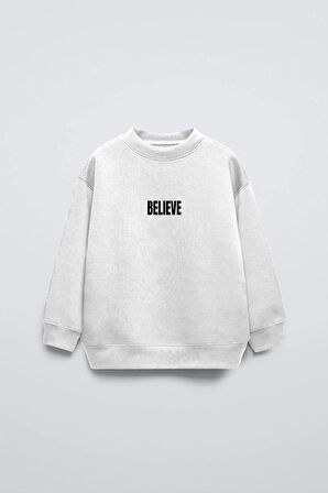 Futbol Temalı Believe Baskılı YBisiklet Yaka Çocuk Sweatshirt