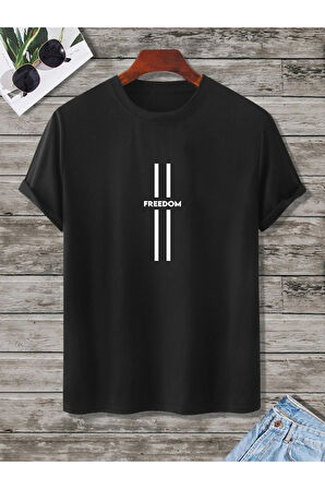 Unisex Freedom Siyah Oversize Baskılı T-shirt