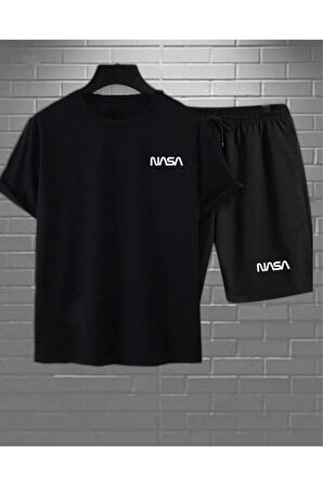 2'li Nasa Şort T-shirt Takım Siyah Takım NASASORTTSHIRT