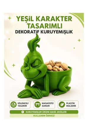 Grinch Tasarımlı 3D Çerezlik Dekoratif Atıştırmalık Kasesi (Antep Fıstığı, Çerez, Kuruyemiş İçin)