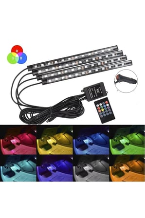Araç Içi Aydınlatma Sorelis Kumandalı Müziğe Duyarlı 12 Led Ayak Altı Led - 7 Renk Rgb Pro