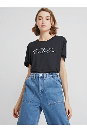 Unisex Siyah Bisiklet Yaka Pamuk Oversize Boyfriend T-shirt