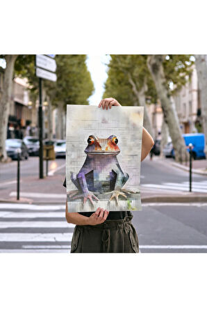 Çerçevesiz Poster Mozaik Desenli Kurbağa