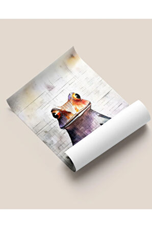 Çerçevesiz Poster Mozaik Desenli Kurbağa