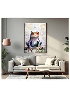 Çerçevesiz Poster Mozaik Desenli Kurbağa