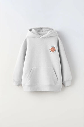 Beyaz Kapüşonlu İçi Polar Climbing Adventure Baskılı Unisex Çocuk Hoodie Sweatshirt