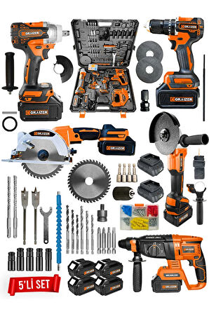 Graizer Profesyonel Kömürsüz 4 Bataryalı Çelik Şanzıman 5'li Set Sunta Kesmeli Turuncu