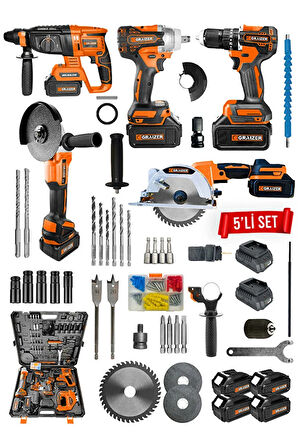 Graizer Profesyonel Kömürsüz 4 Bataryalı Çelik Şanzıman 5'li Set Sunta Kesmeli Turuncu