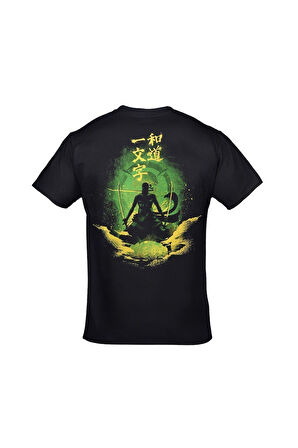 One Piece Roronoa Zoro Ön Arka Baskılı Unisex Siyah Tshirt