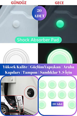 20'li  Beyaz Fosforlu Araba Kapı Tampon Bagaj  Darbe ve Ses Emici | 20 Adet Araç Dış Sistem Pad