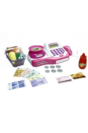 Terazili Sesli Işıklı Market Kasa Seti Orta Boy Yazar Kasa Aksesuarlı