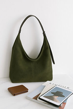 Lüks Süet Dokulu Geniş Omuz Çantası