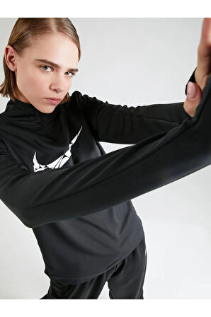 Swoosh Dri-FIT Çeyrek Fermuarlı Siyah Kadın Koşu Üst