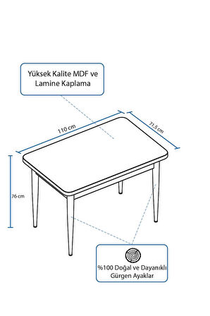 Lera Beyaz 80x132 MDF Sabit Mutfak Masası Takımı 4  Sandalye