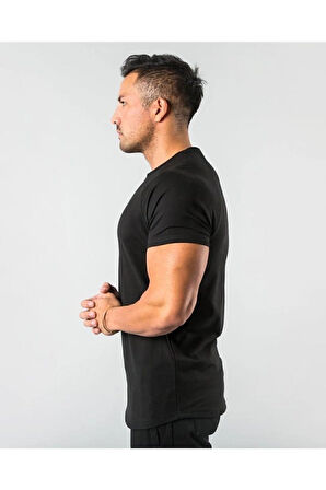 Erkek Siyah  Basic Pamuk Bisiklet Yaka T-shirt