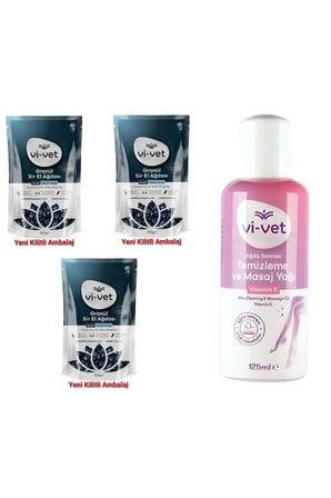 Vivet Granül Sir Ağda Black 250 gr 3 adet + Vivet Ağda Temizleme ve Masaj Yağı VitaminE 125 ml
