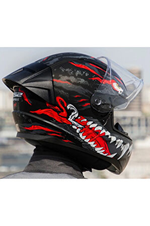 Rapıd 2 Race Kaıju Mat Siyah-Kırmızı Fullface Motosiklet Kaskı Şeffaf Camlı