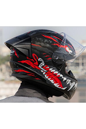 Rapıd 2 Race Kaıju Mat Siyah-Kırmızı Fullface Motosiklet Kaskı Şeffaf Camlı