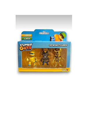Stumble Guys Seri 1 - 3D Mini 3 lü Figür Seti - 3 ADET Hatshepsut Anubis Krom Goldheart - 5 cm