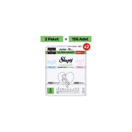 Sleepy Natural Double Soft Ultra Fırsat Paketi Külot Bez 5 Numara Junior 156 Adet