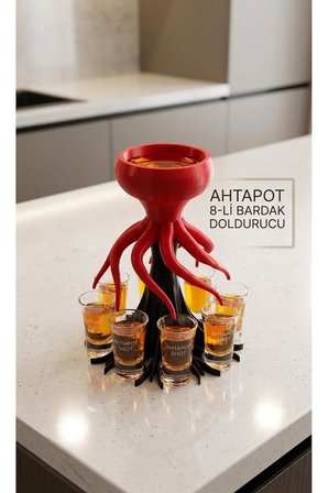 Ahtapot Tasarımlı 8'li Pratik Bardak ve Shot Doldurucu Dağıtıcı Aparat