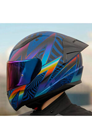 Rapid 2 Optik Race Full Face Motosiklet Kaskı Yarış Spoiler Şeffaf Gökkuşağı Vizörlü