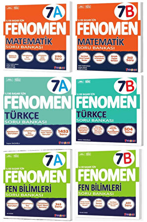 Fenomen Okul 2025 7. Sınıf Matematik + Türkçe + Fen A + B Serisi Soru Seti 6 Kitap