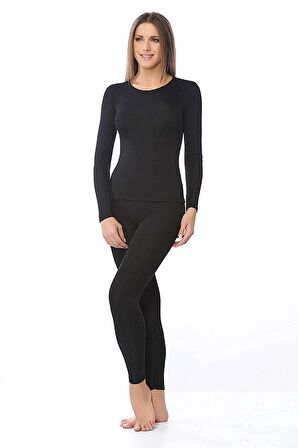 Kadın Kışlık Termal Sıcak Tutan Tayt Fanila Takım Set Siyah