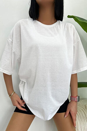 Unisex Pamuk Bisiklet Yaka  Oversize T-shirt
