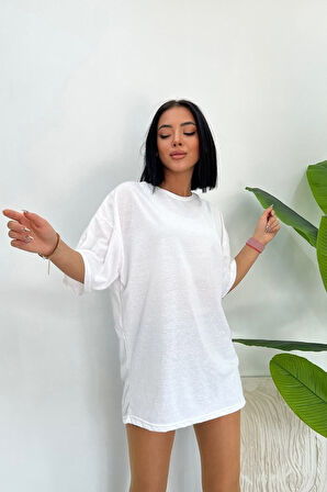Unisex Pamuk Bisiklet Yaka  Oversize T-shirt