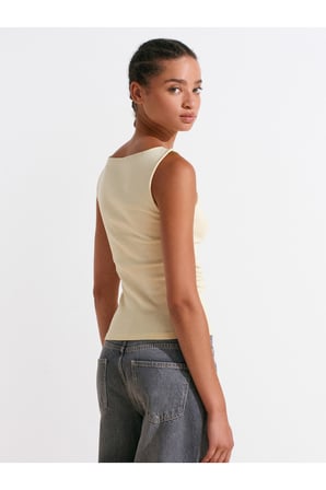 31589 Büzgülü Kayık Yaka Top-Taş