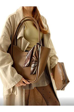 Lüks Fular Detaylı Omuz çantası Makyaj Çantası Hediyeli