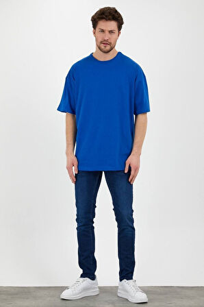 Unisex Pamuklu Turuncu Bisiklet Yaka Oversize T-shirt