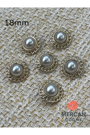 🟡 ALTIN ZİNCİR DETAYLI İNCİ DÜĞME 18 mm PREMİUM KALİTE