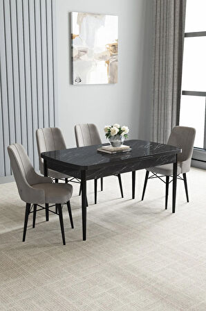 Lera Beyaz 80x132 MDF Sabit Mutfak Masası Takımı 4  Sandalye