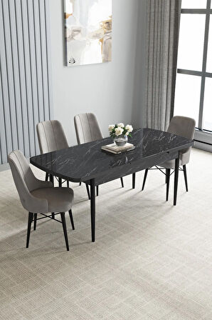 Lera Beyaz 80x132 MDF Sabit Mutfak Masası Takımı 4  Sandalye