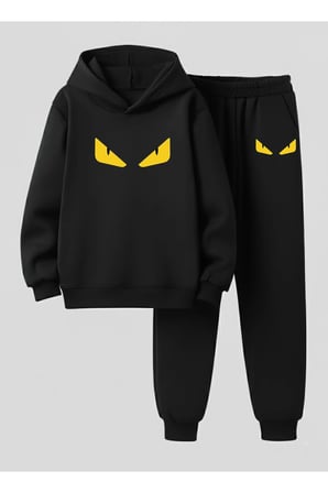 Kapüşonlu Çocuk Erkek Takım SARI GÖZLER 3 İplik Şardonlu Sweatshirt - Eşofman Takım