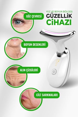 7 Renk LED Işık Terapili EMS Boyun ve Yüz Masaj Cihazı | Titreşimli, Isıtmalı, USB Şarjlı Cilt Bakım Cihazı