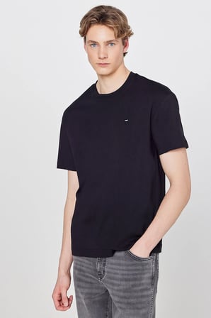 Regular Fit Normal Kesim Bisiklet Yaka %100 Pamuk Siyah Tişört